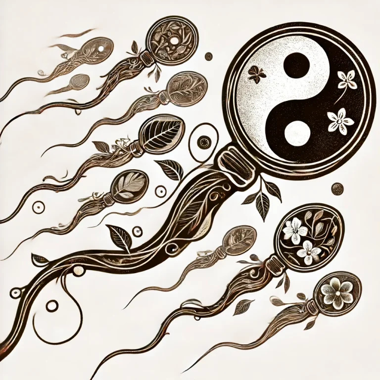 spermatozoi stilizzati con yin yang e natura sani e migliore qualità per percorso di fertilità con agopuntura